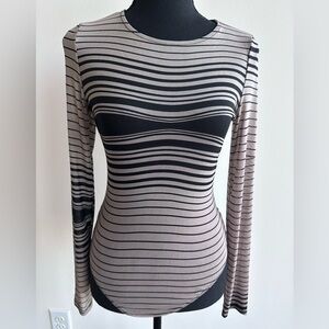 Sheer Striped Black and Nude Women's Bodysuit